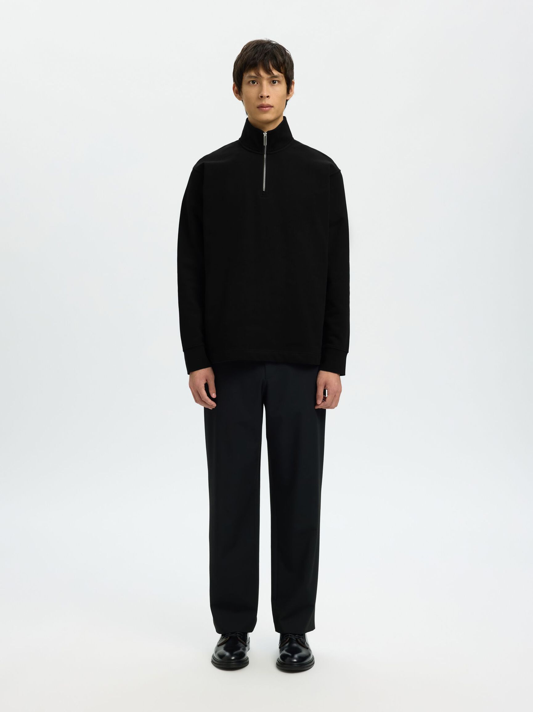 HALF ZIP SWEATSHIRT, Black, highres