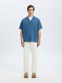 KORTÄRMAD JEANSSKJORTA, Medium Blue Denim, highres