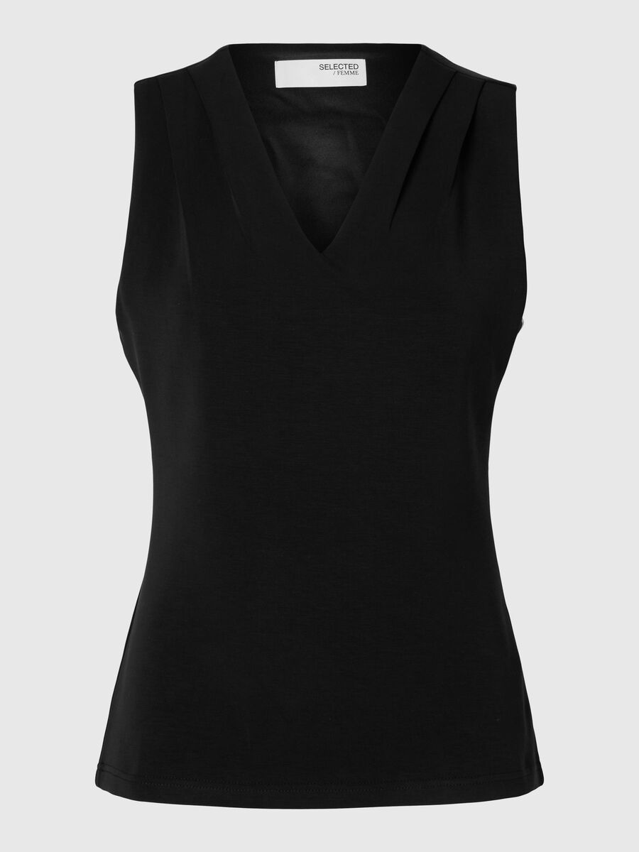Selected SLEEVELESS V-NECK TOP, Black, highres - 16096372_Black_001.jpg
