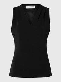 PRENDA SIN MANGAS TOP DE CUELLO EN PICO, Black, highres
