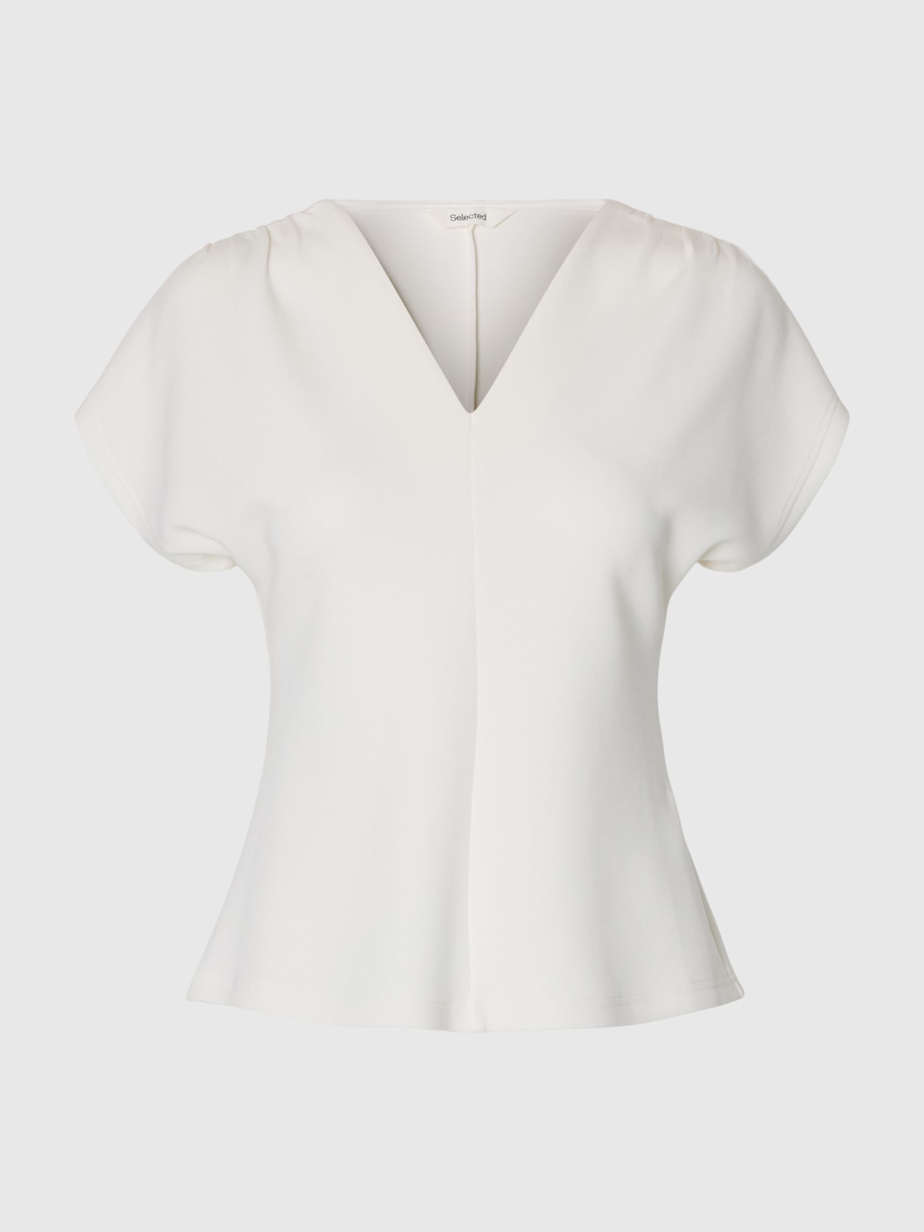 GATHERED V-NECK TOP, Snow White, highres