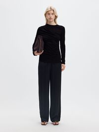 DRAPED LONG SLEEVED TOP, Black, highres