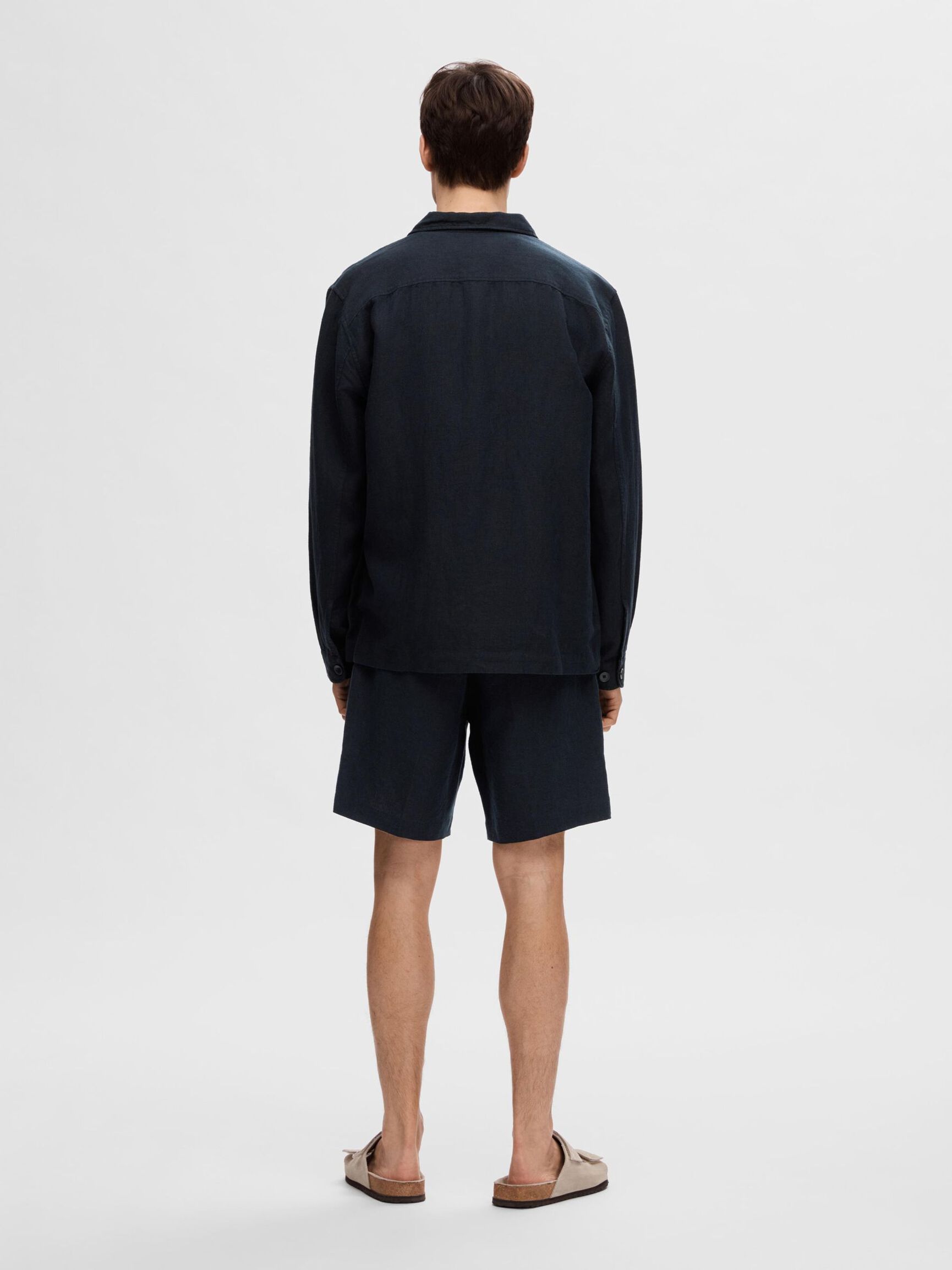 LONG-SLEEVED LINEN BLEND OVERSHIRT, Sky Captain, highres