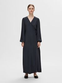 SATIN SLÅ OM KJOLE, Dark Sapphire, highres