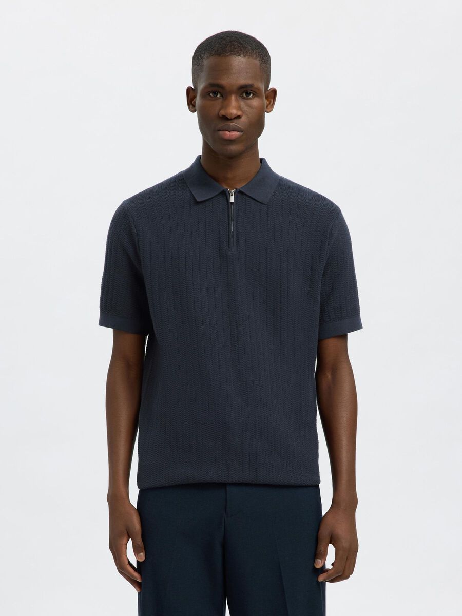 Selected ZIP-UP POLO SHIRT, Sky Captain, highres - 16096388_SkyCaptain_003.jpg