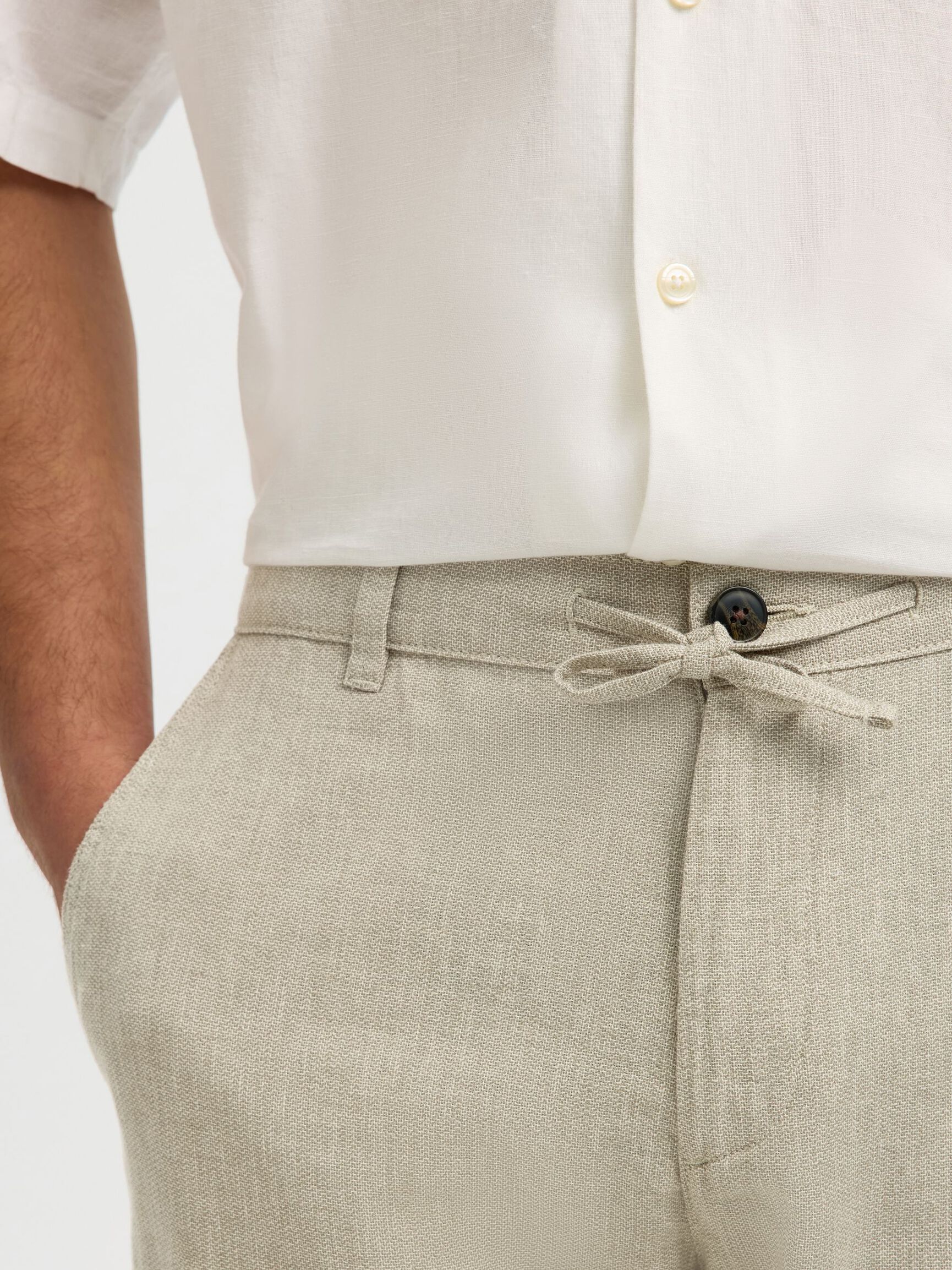 SMAL AVSMALNANDE LINNEBLANDNING BYXOR, Vetiver, highres