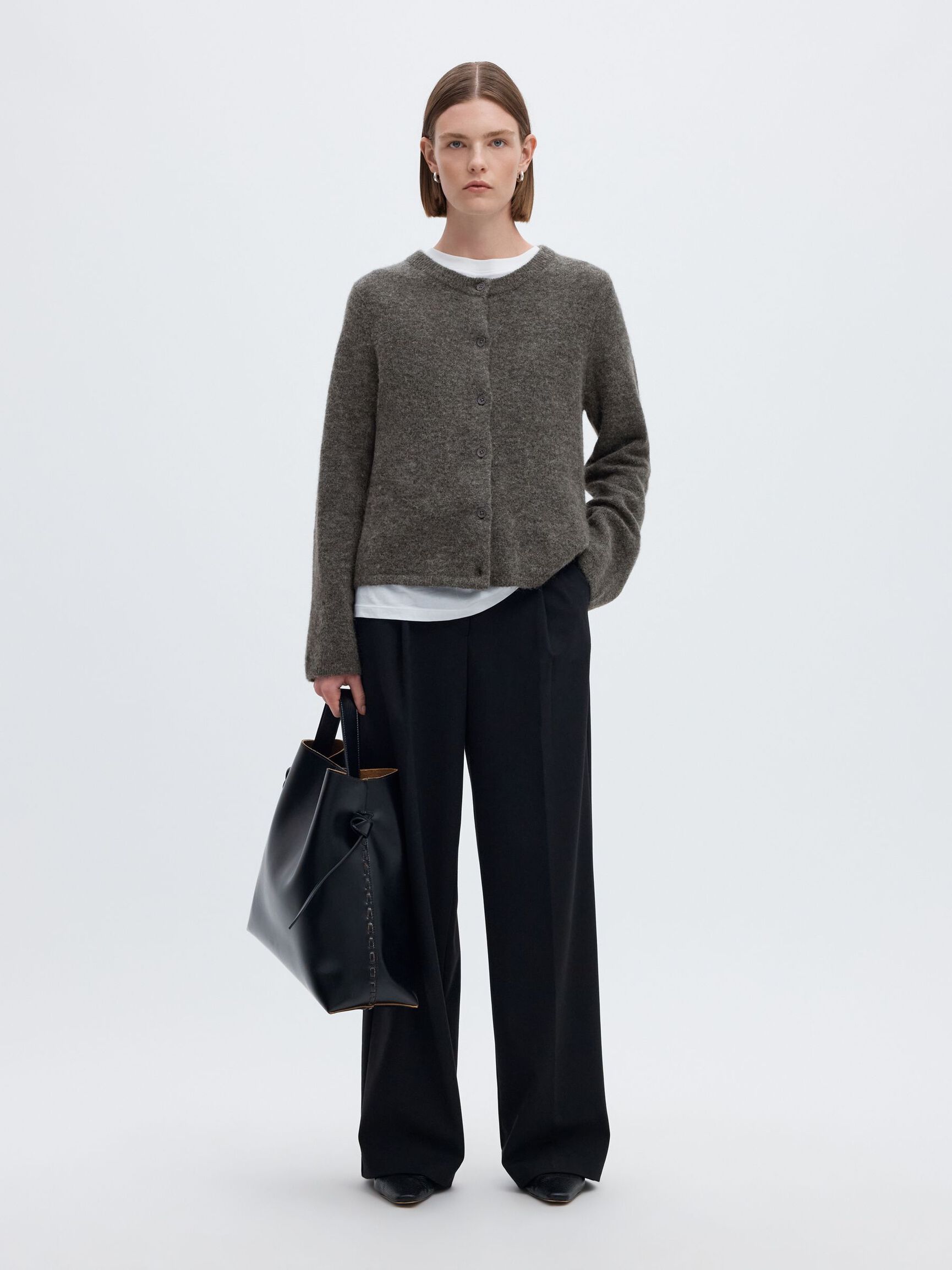 WOOL BLEND CARDIGAN, Medium Grey Melange, highres
