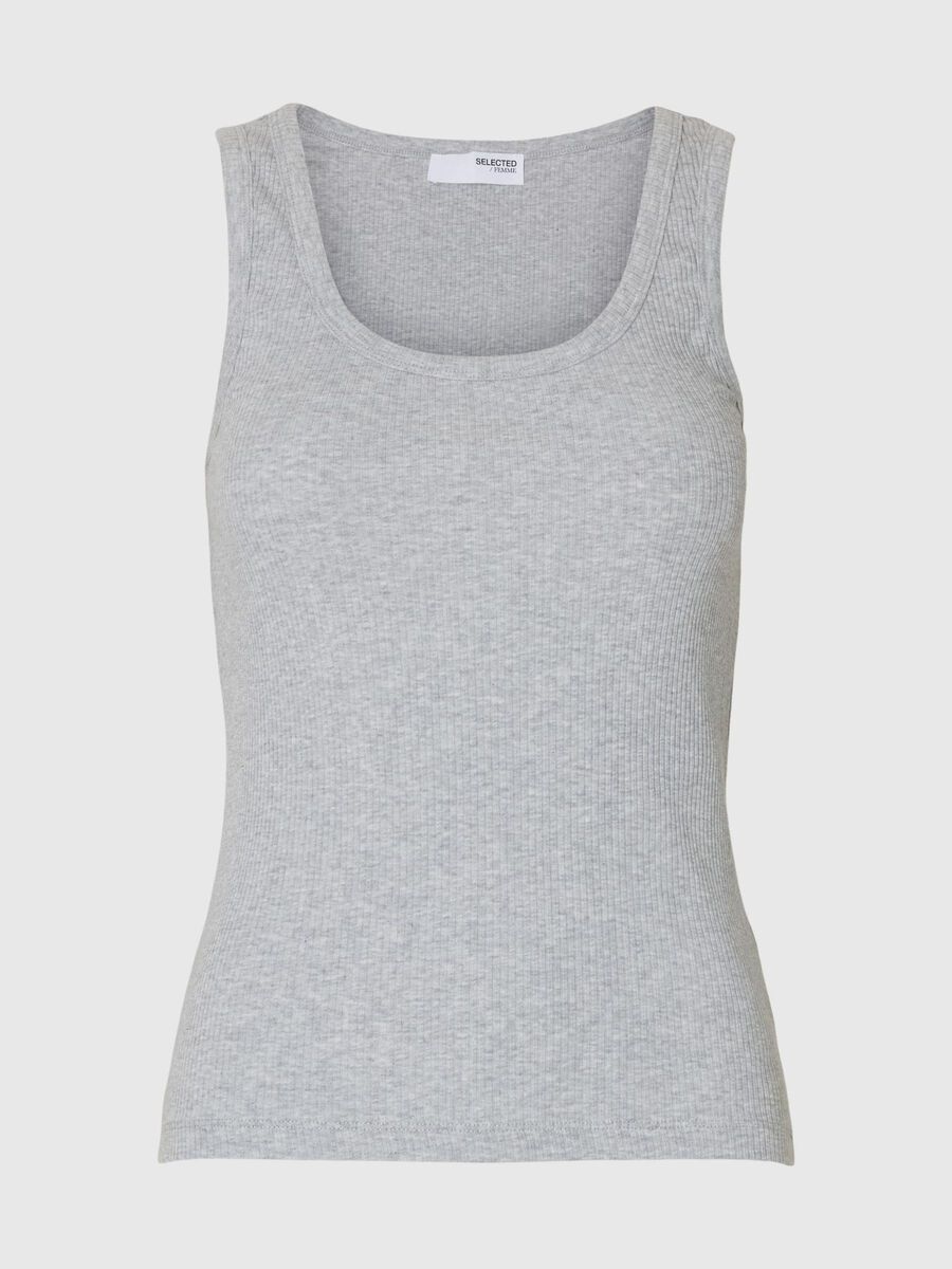 Selected RIPPMUSTER BAUMWOLL TANKTOP, Light Grey Melange, highres - 16096507_LightGreyMelange_001.jpg