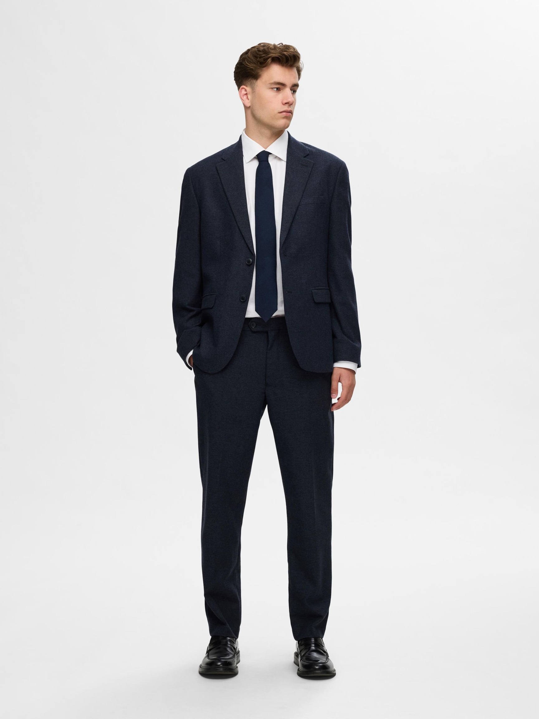 CHECKED WOOL BLEND TROUSERS, Dark Blue, highres
