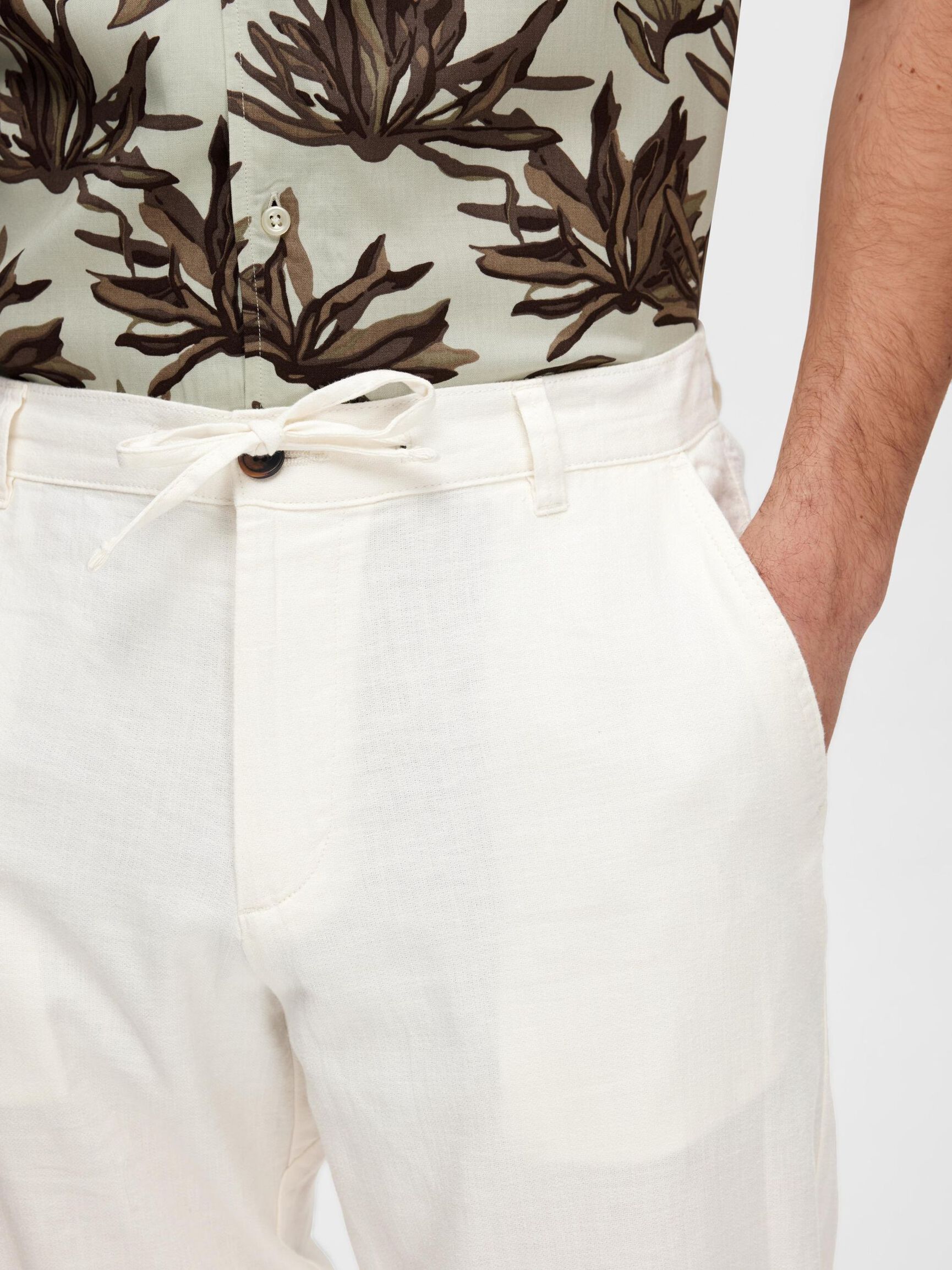SLIM TAPERED LINEN BLEND TROUSERS, Cloud Dancer, highres