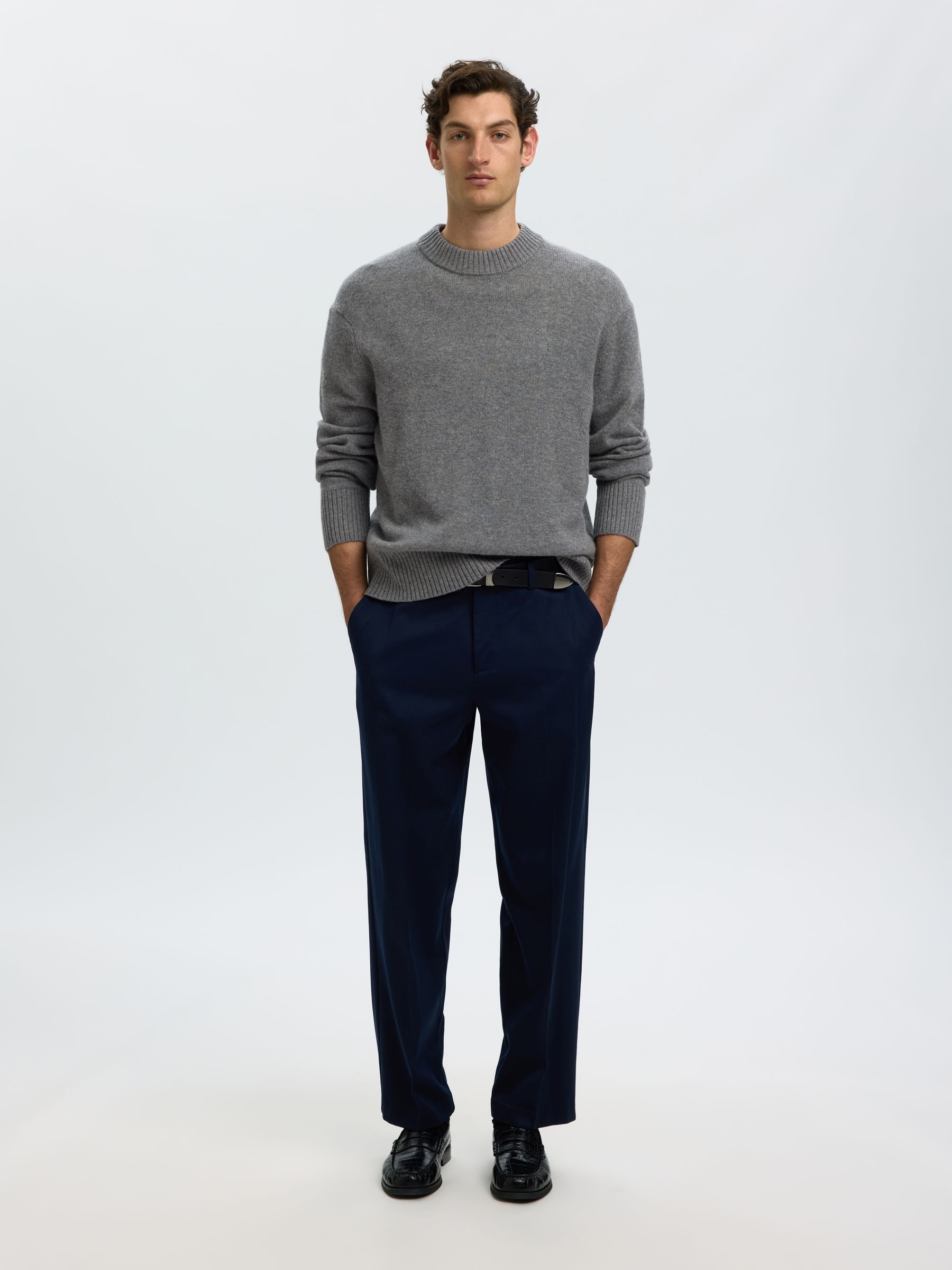 CASHMERE BLEND KNITTED PULLOVER, Medium Grey Melange, highres