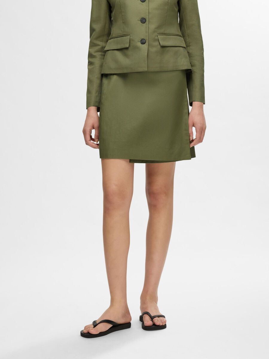 Selected MINI LINEN BLEND WRAP SKIRT, Olivine, highres - 16093812_Olivine_003.jpg