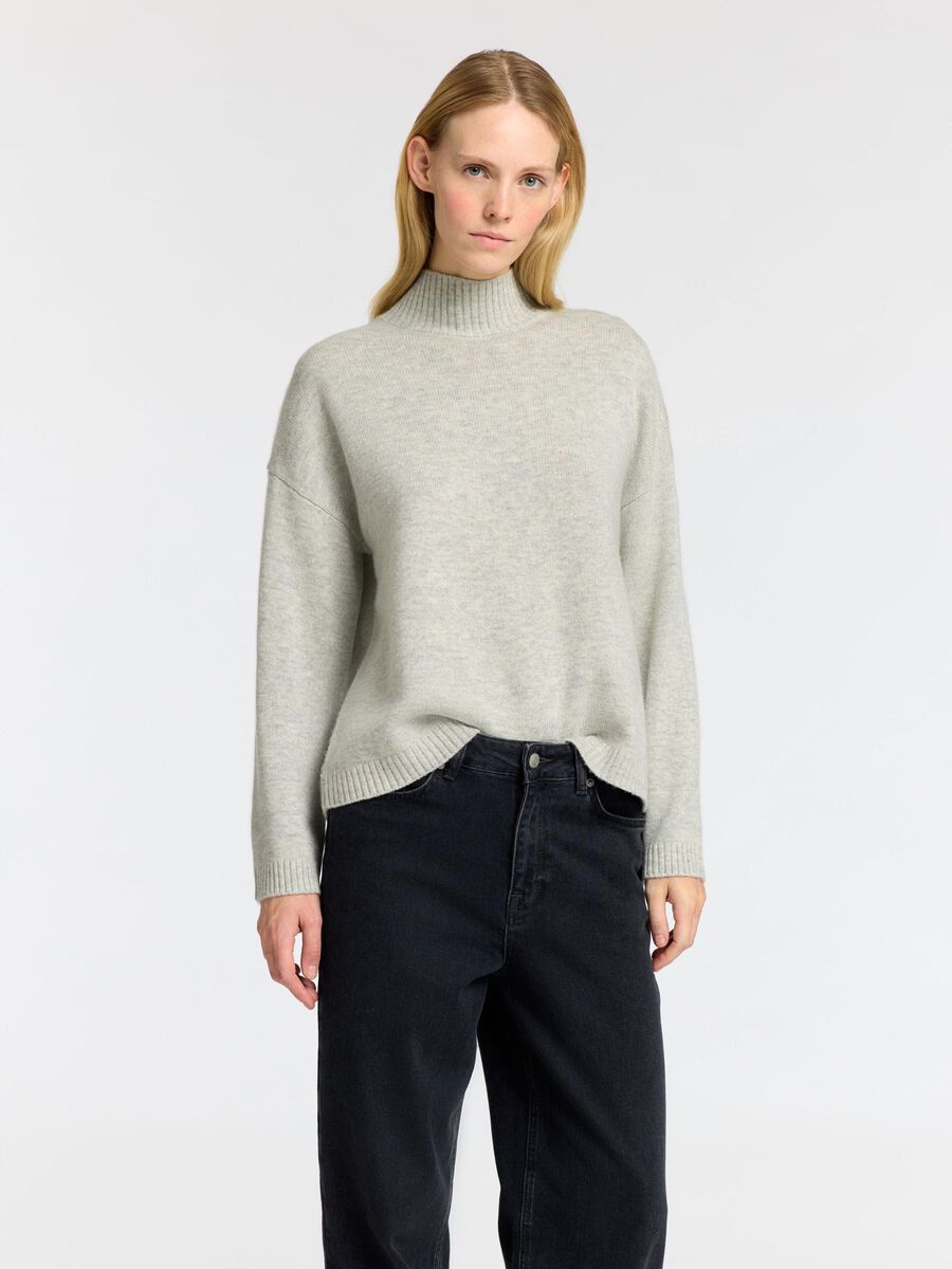 Selected HIGH NECK  STRICKPULLOVER, Light Grey Melange, highres - 16094759_LightGreyMelange_003.jpg