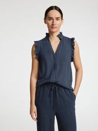 ÆRMELØS TOP MED FLÆSEDETALJE, Dark Sapphire, highres