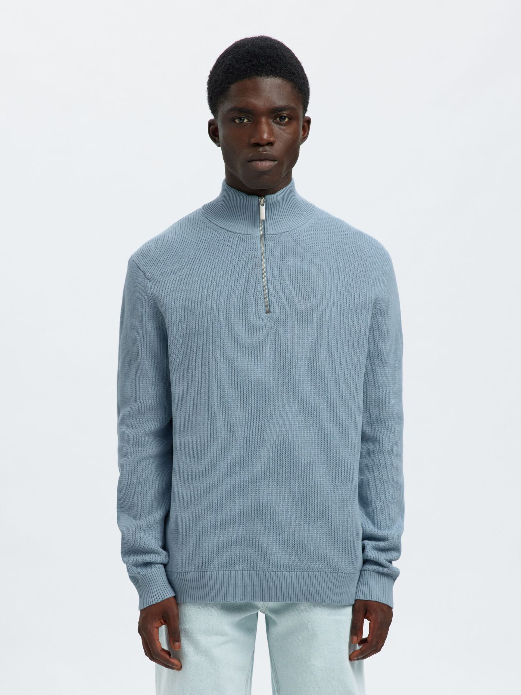 HALF-ZIP PULLOVER, Dusty Blue, highres