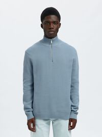 HALF-ZIP PULLOVER, Dusty Blue, highres