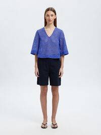 BRODERIE ANGLAISE CROPPED TOP, Dazzling Blue, highres
