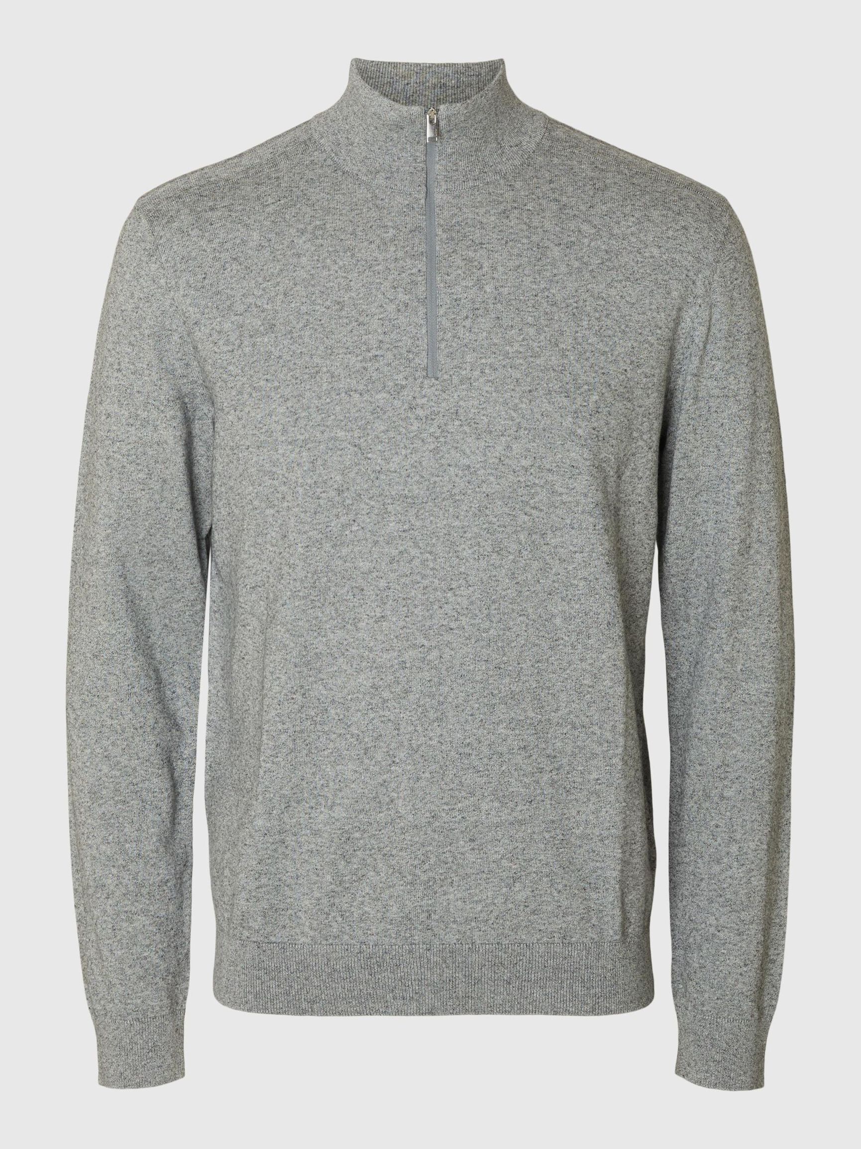 HALF-ZIP KNITTED JUMPER, Light Grey Melange, highres