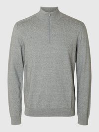 HALF-ZIP KNITTED JUMPER, Light Grey Melange, highres