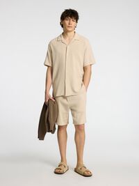 STRIBET BOMULD SHORTS, Oatmeal, highres