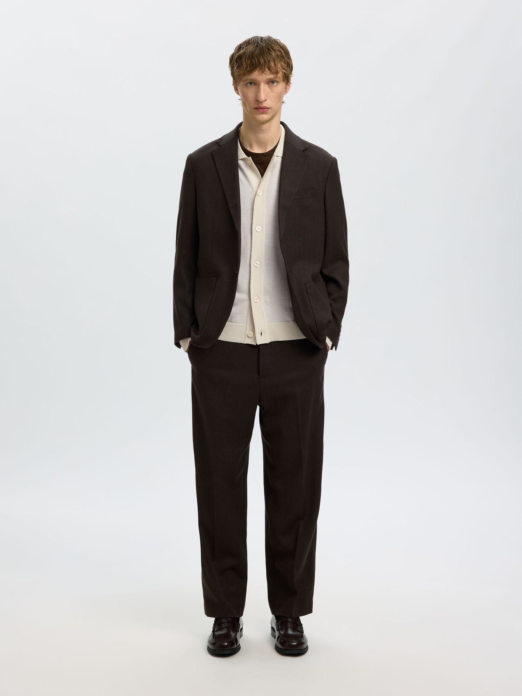 100% MERINO WOOL CARDIGAN, Silver Birch, highres