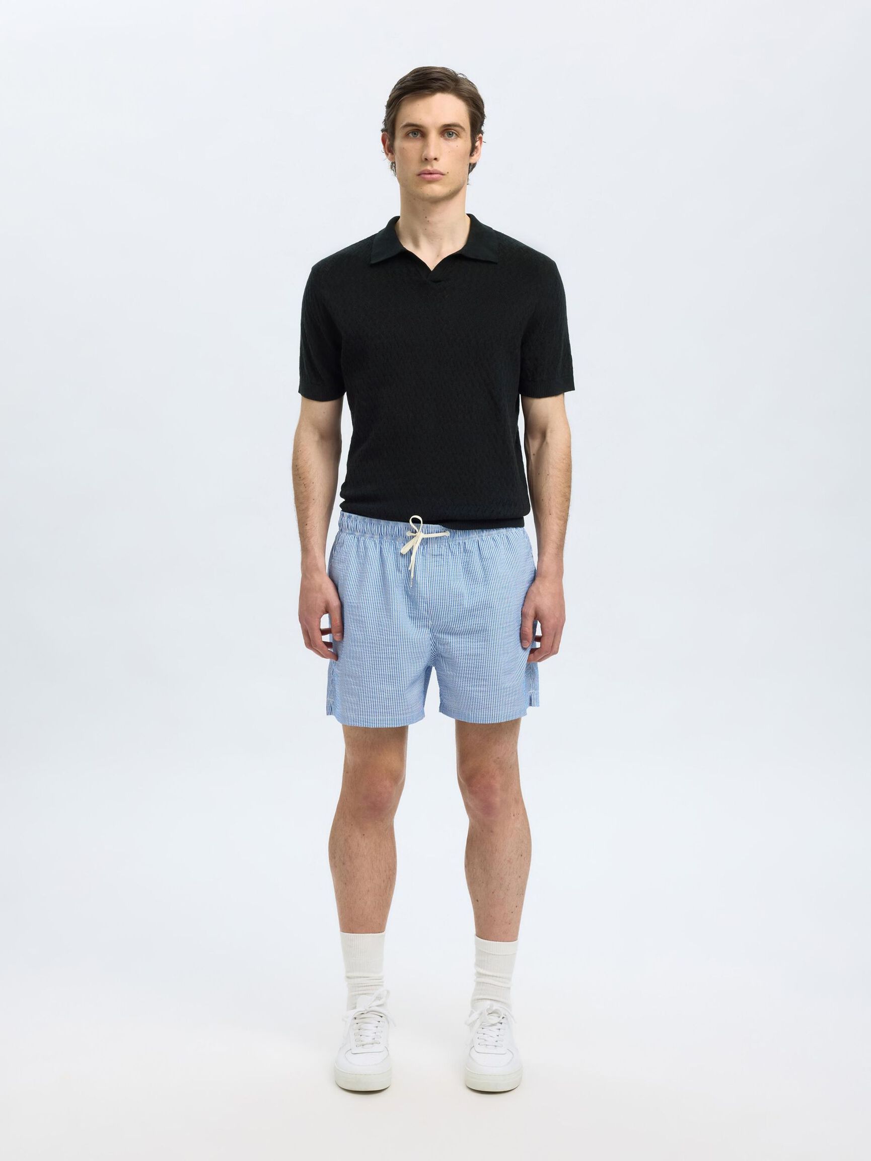 DZIANINOWA KOSZULA POLO, Black, highres