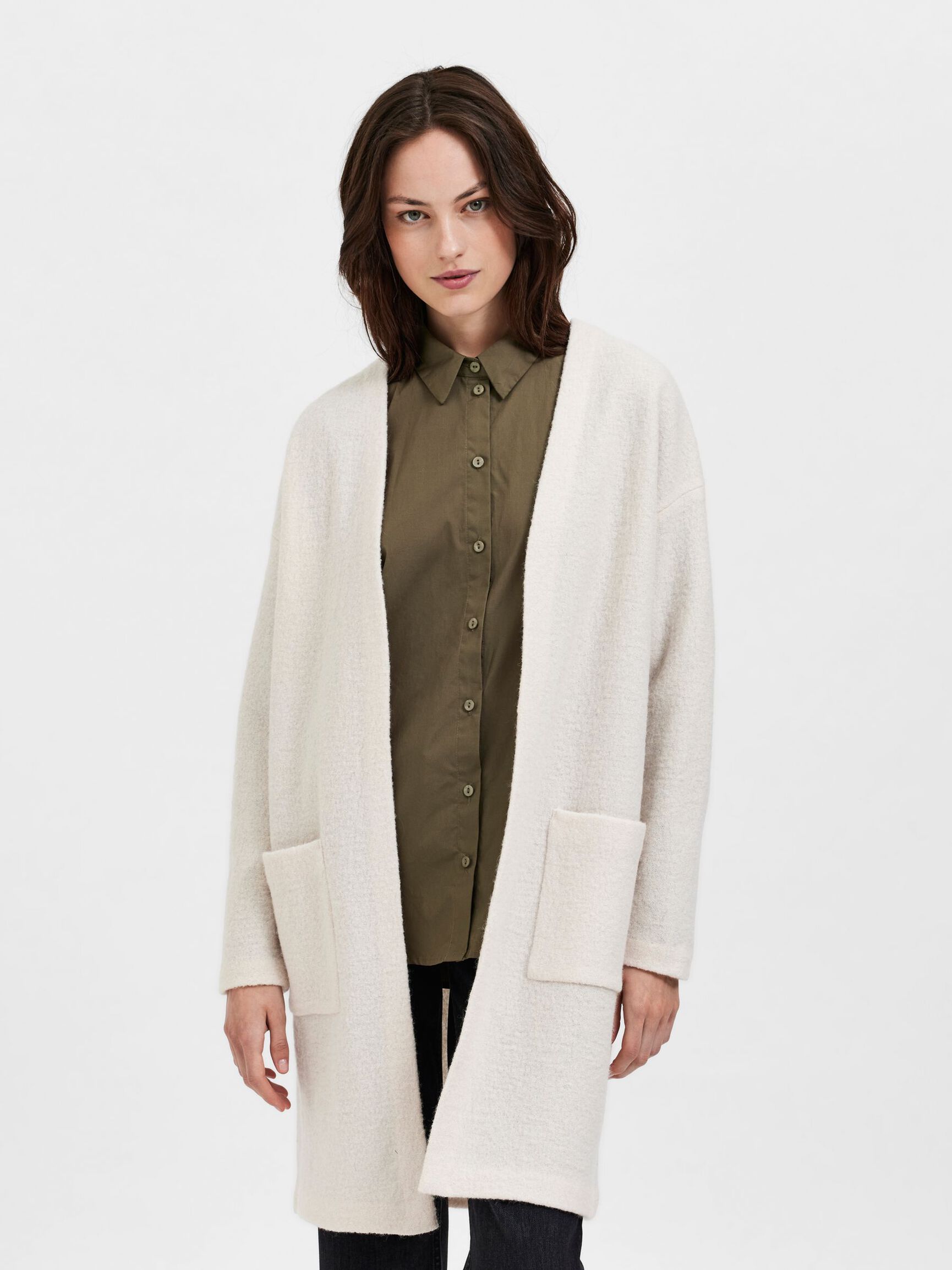 WOOL CARDIGAN, Birch, highres