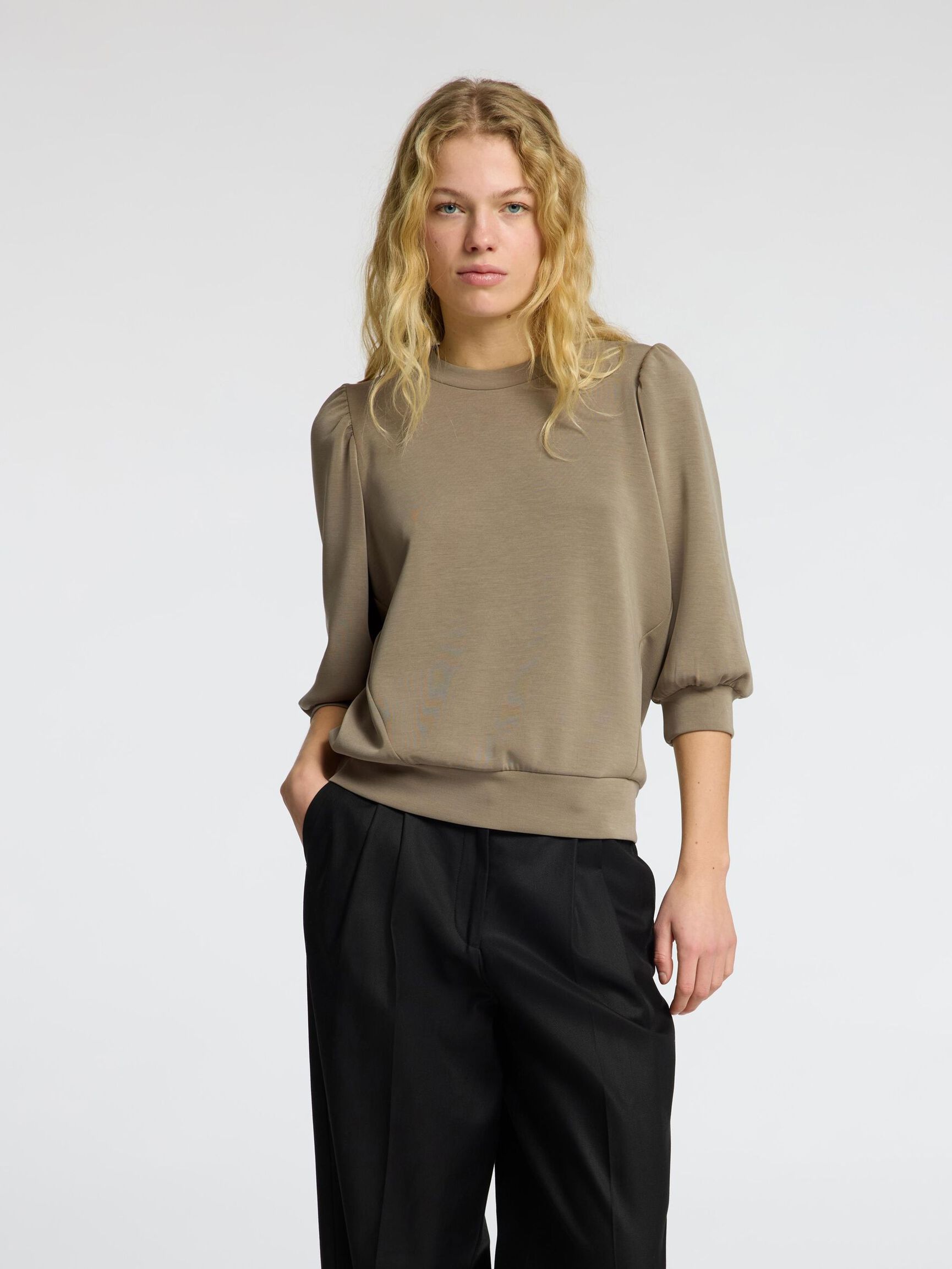 PUFF SLEEVE SWEATSHIRT, Vetiver, highres
