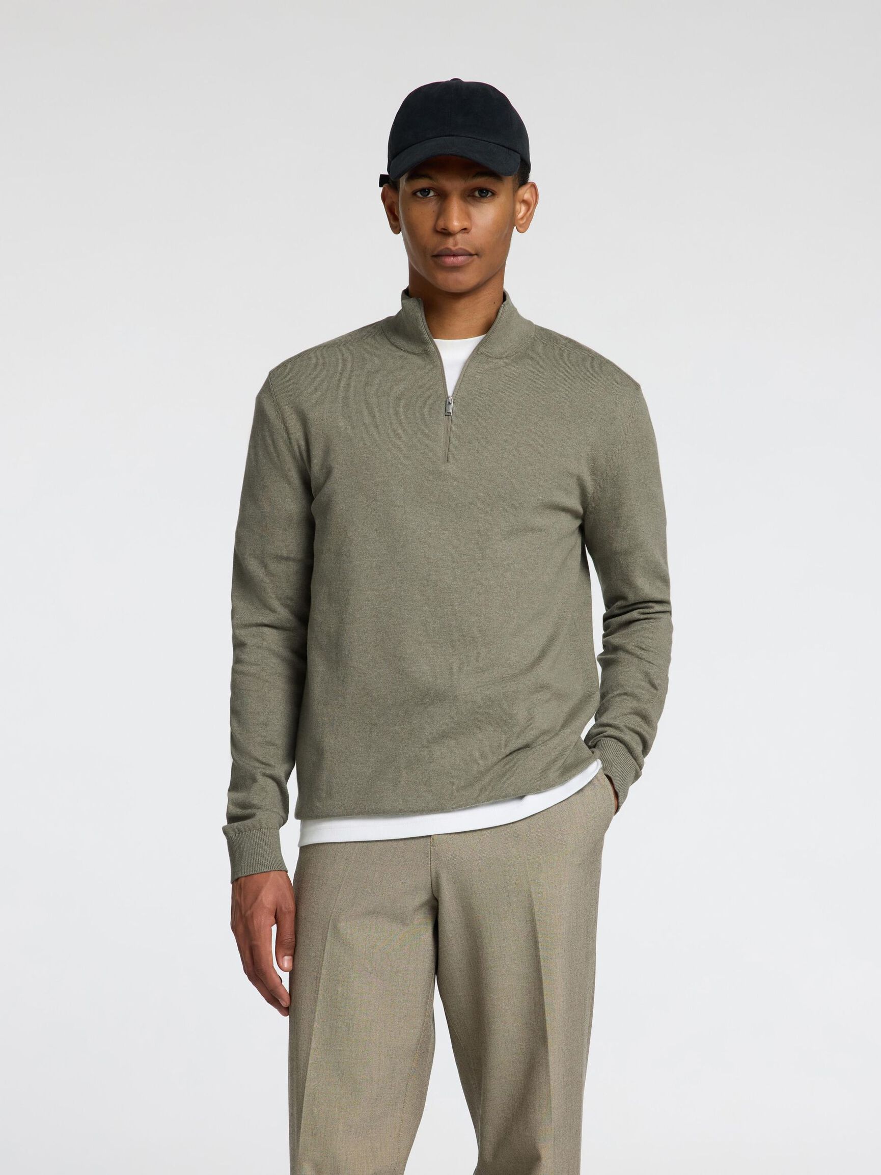 HALF-ZIP STRICKPULLOVER, Vetiver, highres