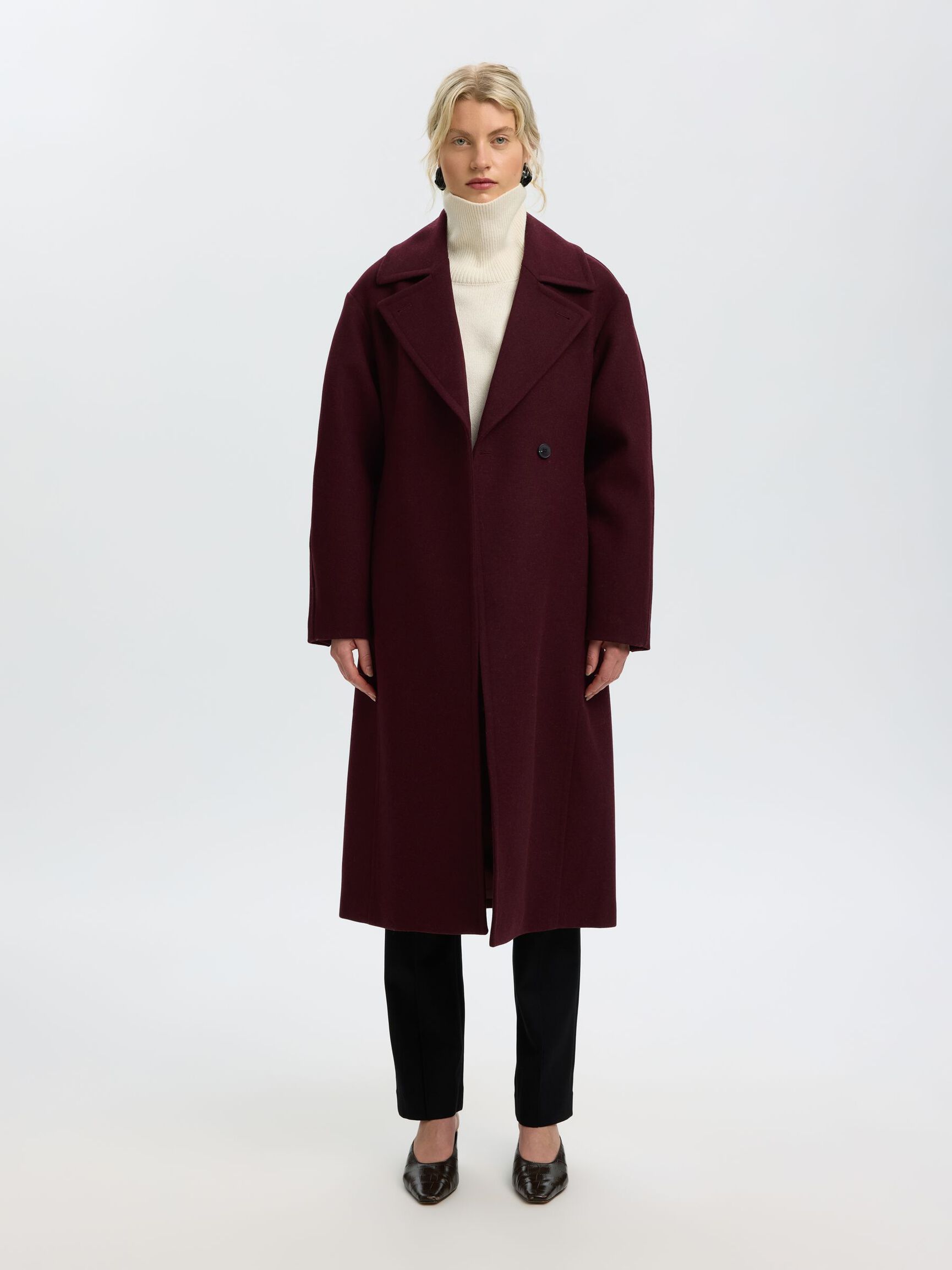 WOOL BLEND LONG COAT, Tawny Port, highres