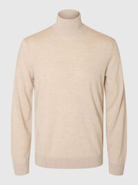 100% MERINO WOOL TURTLENECK, Oatmeal, highres