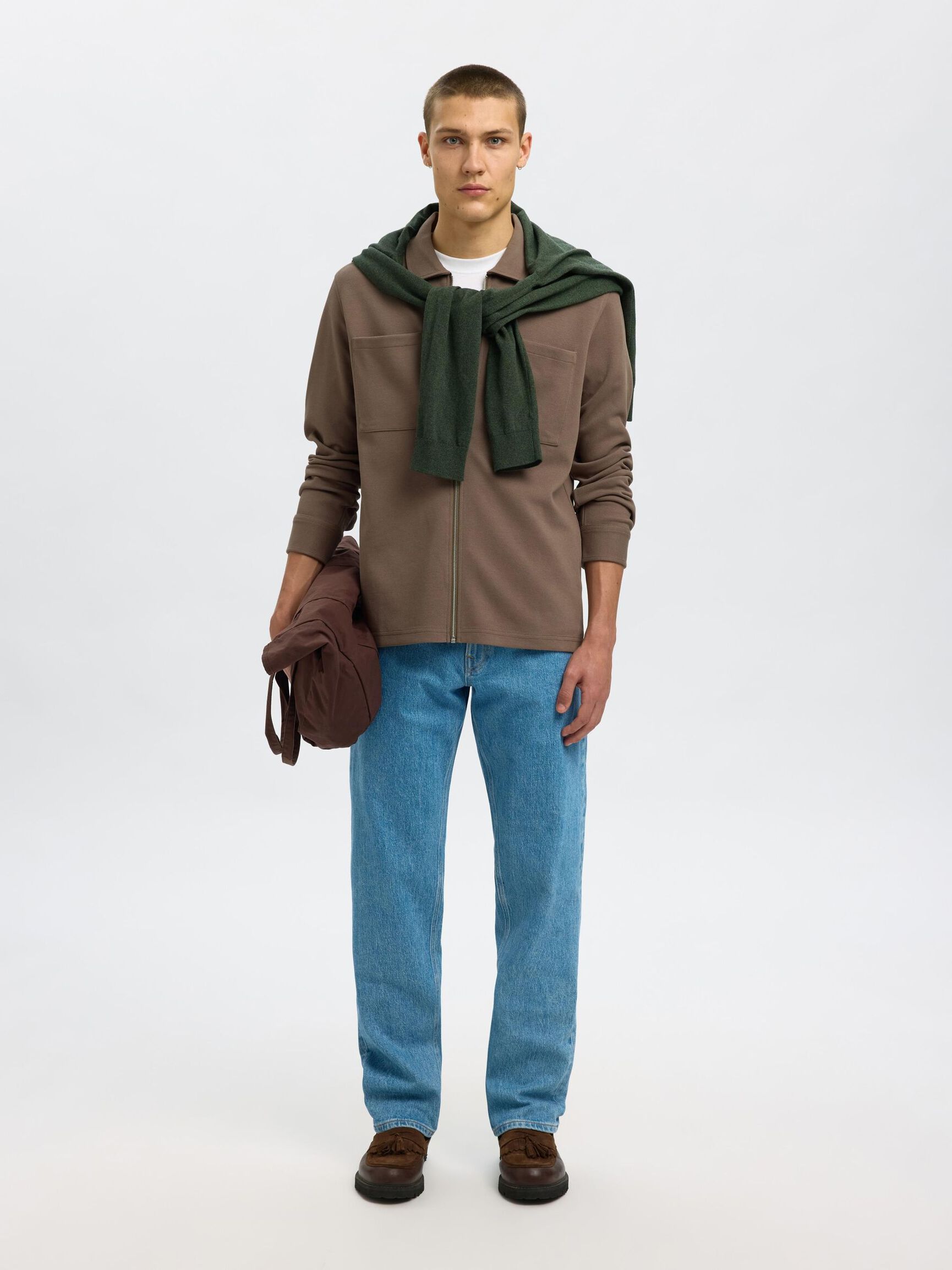 ZIPPED SWEAT JACKET, Morel, highres