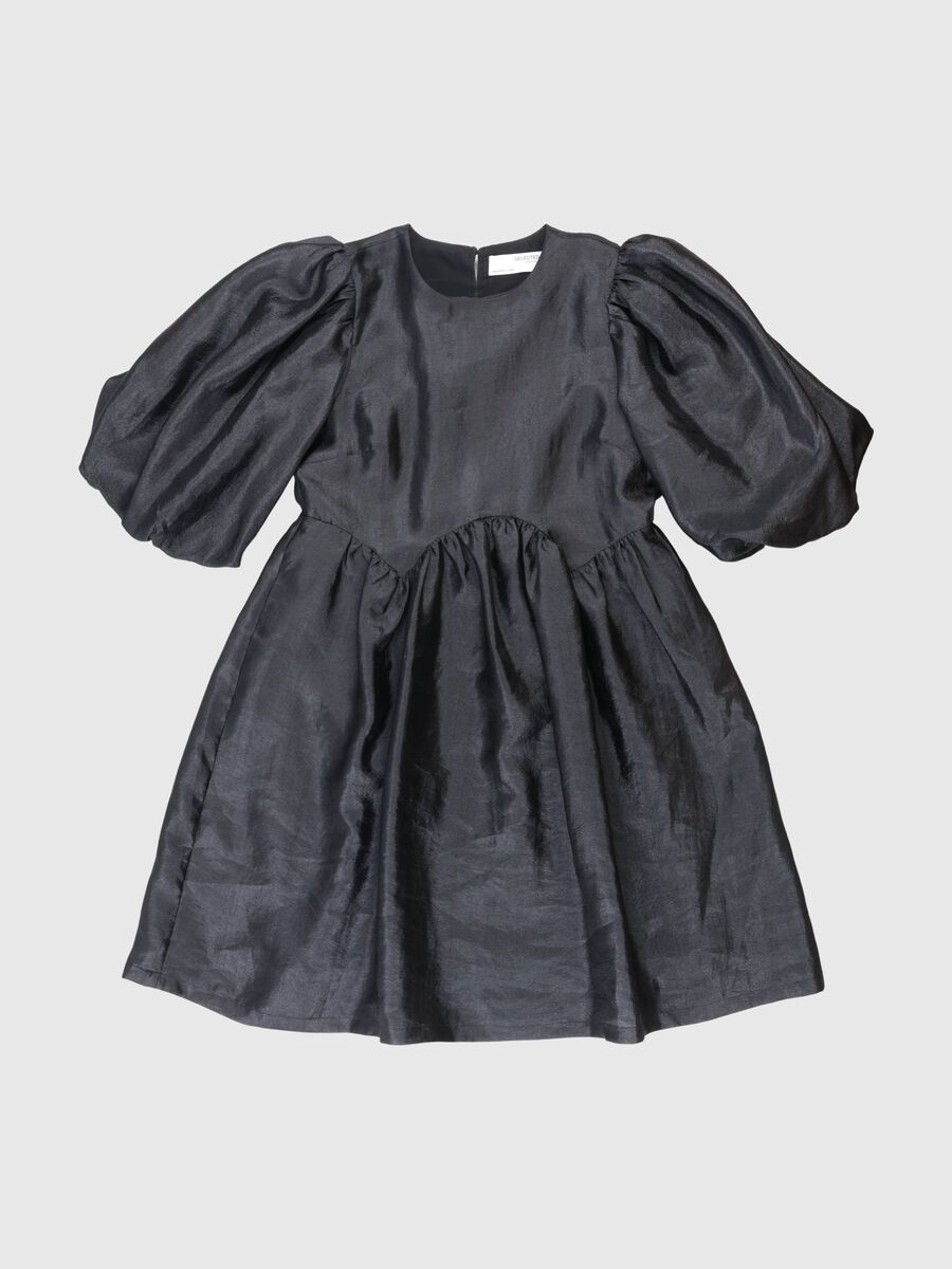 Selected PUFF SLEEVED MINI DRESS, Black, highres - 80000284_Black_001.jpg