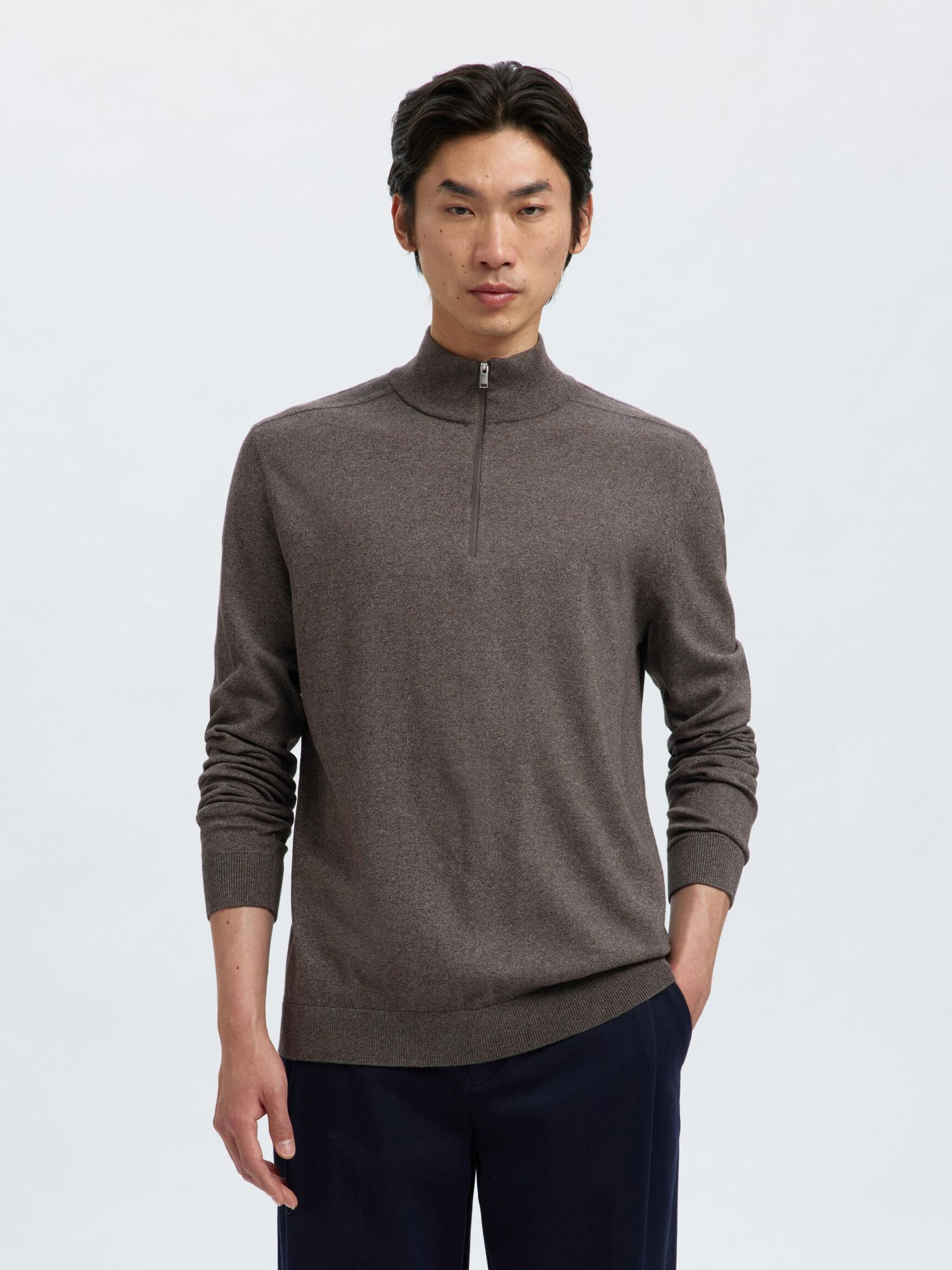 HALF-ZIP KNITTED JUMPER, Morel, highres