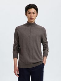 HALF-ZIP KNITTED JUMPER, Morel, highres