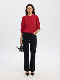 PUFF SLEEVE SWEATSHIRT, Equestrian Red, highres