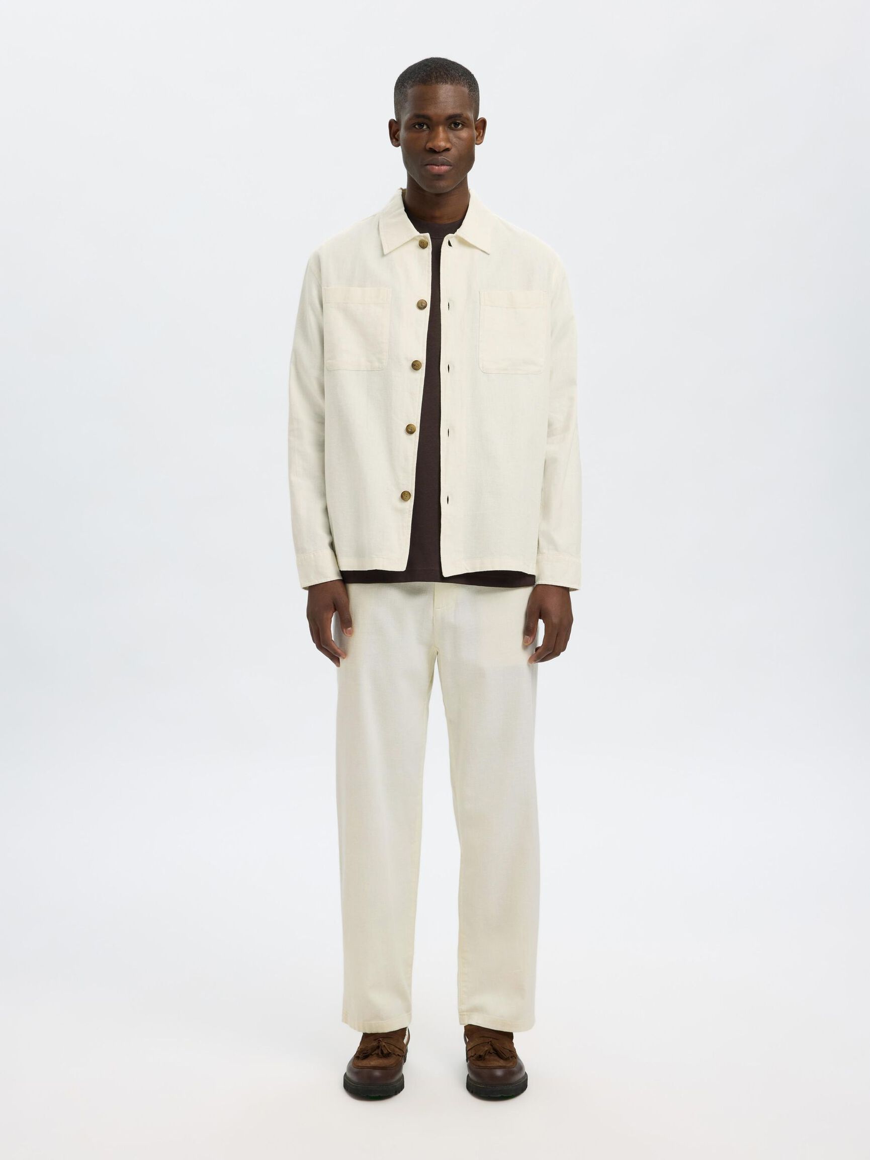 LINEN BLEND OVERSHIRT, Cloud Dancer, highres