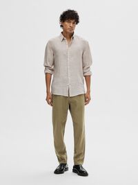 SLIM TAPERED LINEN BLEND TROUSERS, Burnt Olive, highres