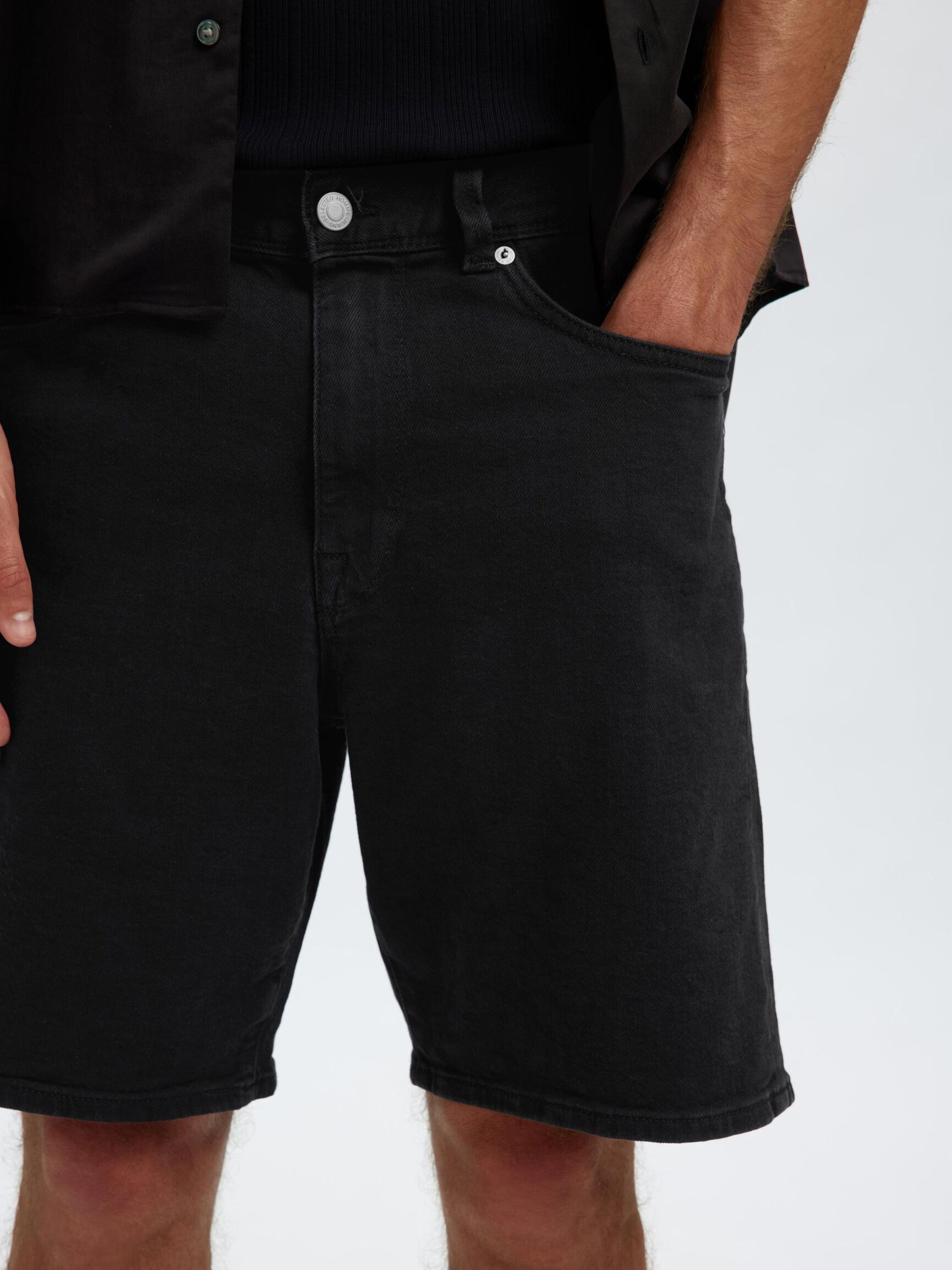 REGULAR FIT  DENIM SHORTS, Black Denim, highres