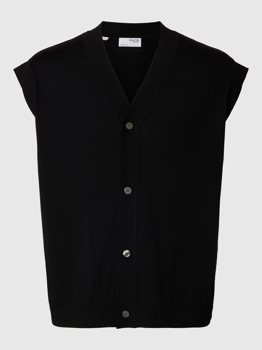 Selected 100% MERINOWOL GEBREID GILET, Black, highres - 16097815_Black_001.jpg