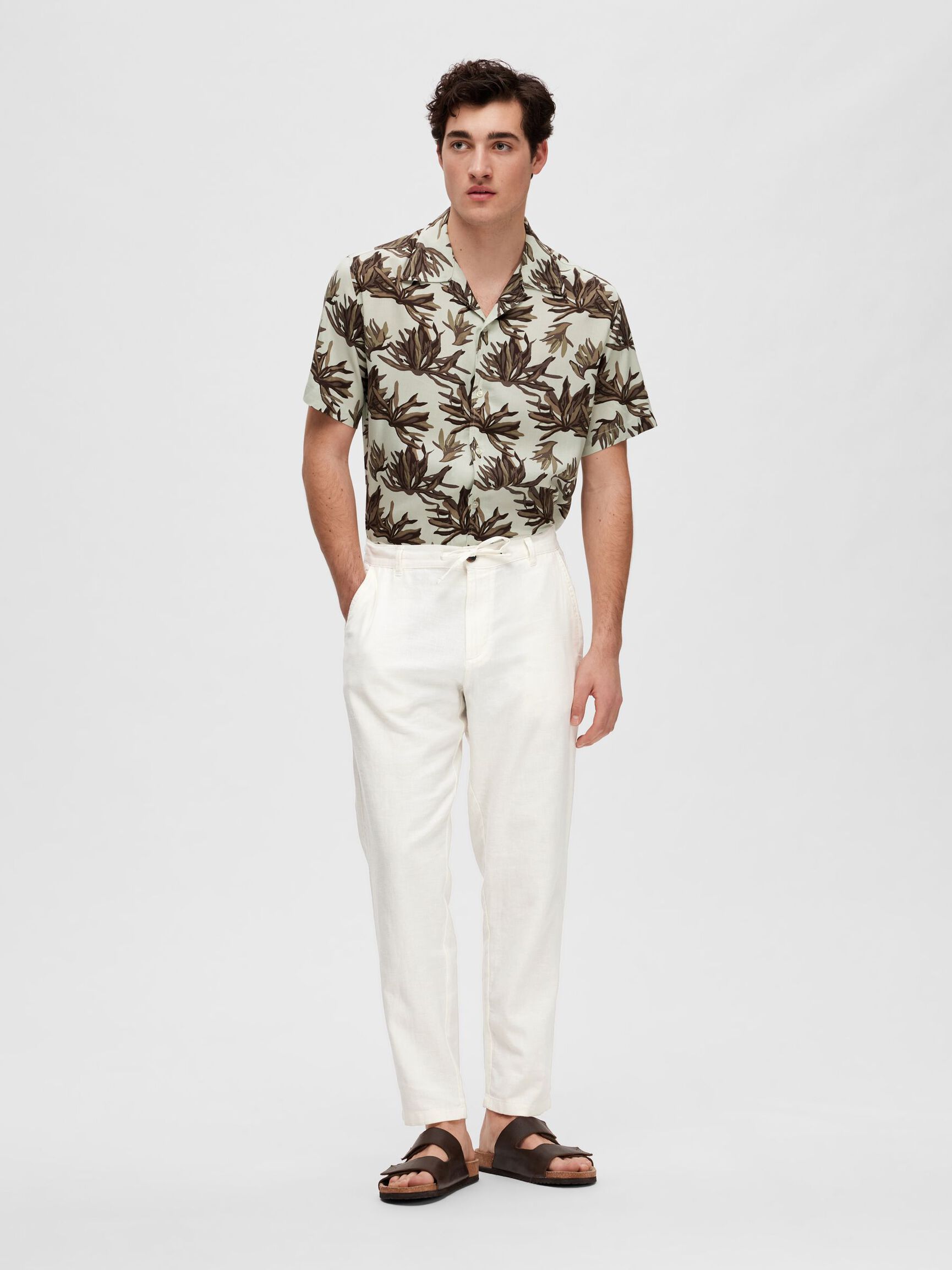 SLIM TAPERED LINEN BLEND TROUSERS, Cloud Dancer, highres