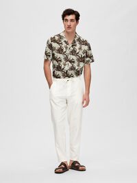 SLIM TAPERED LINEN BLEND TROUSERS, Cloud Dancer, highres