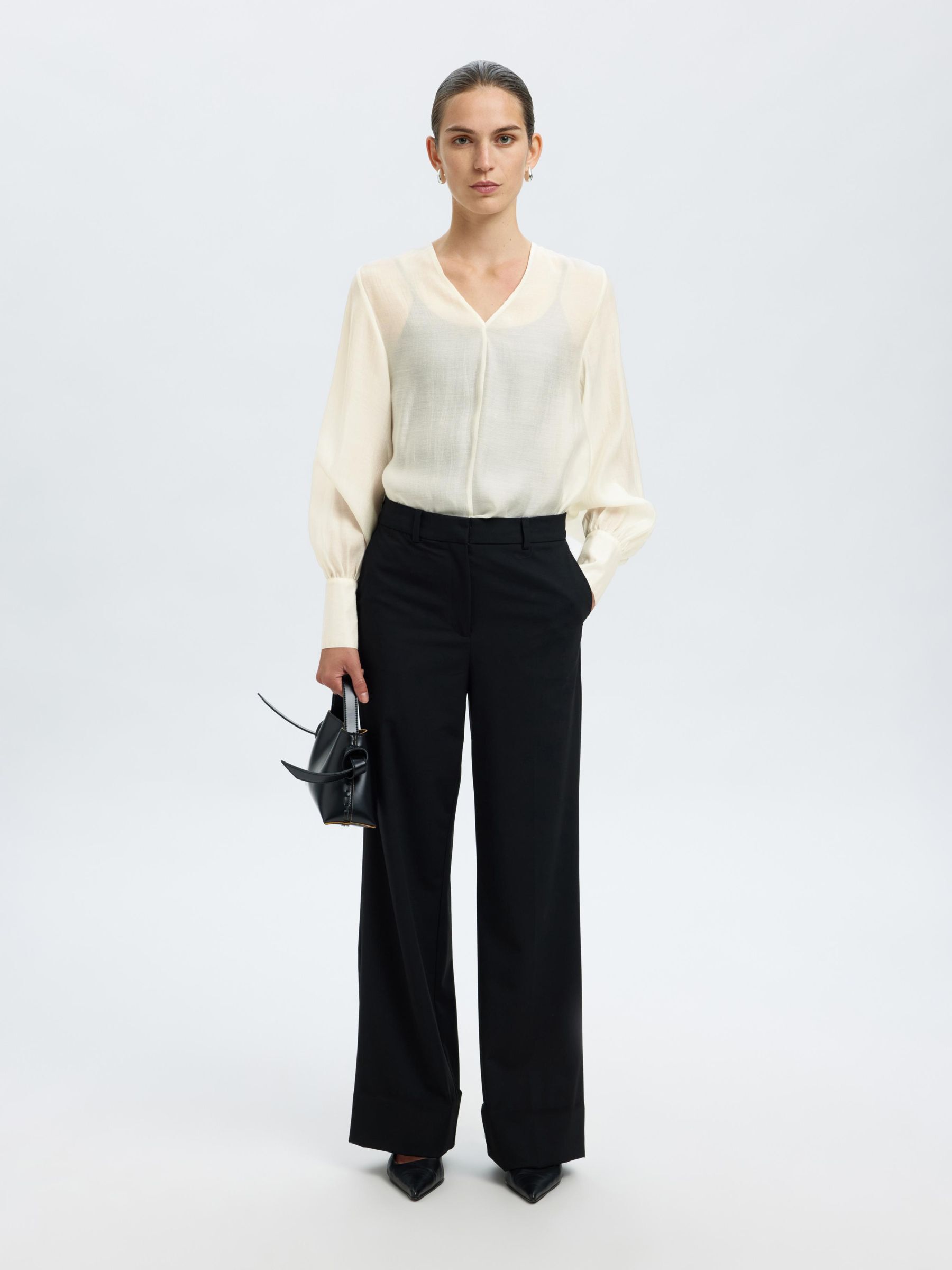 V-HALS BLOUSE MET LANGE MOUWEN, Birch, highres