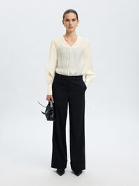 V-NECK LONG SLEEVED BLOUSE, Birch, highres