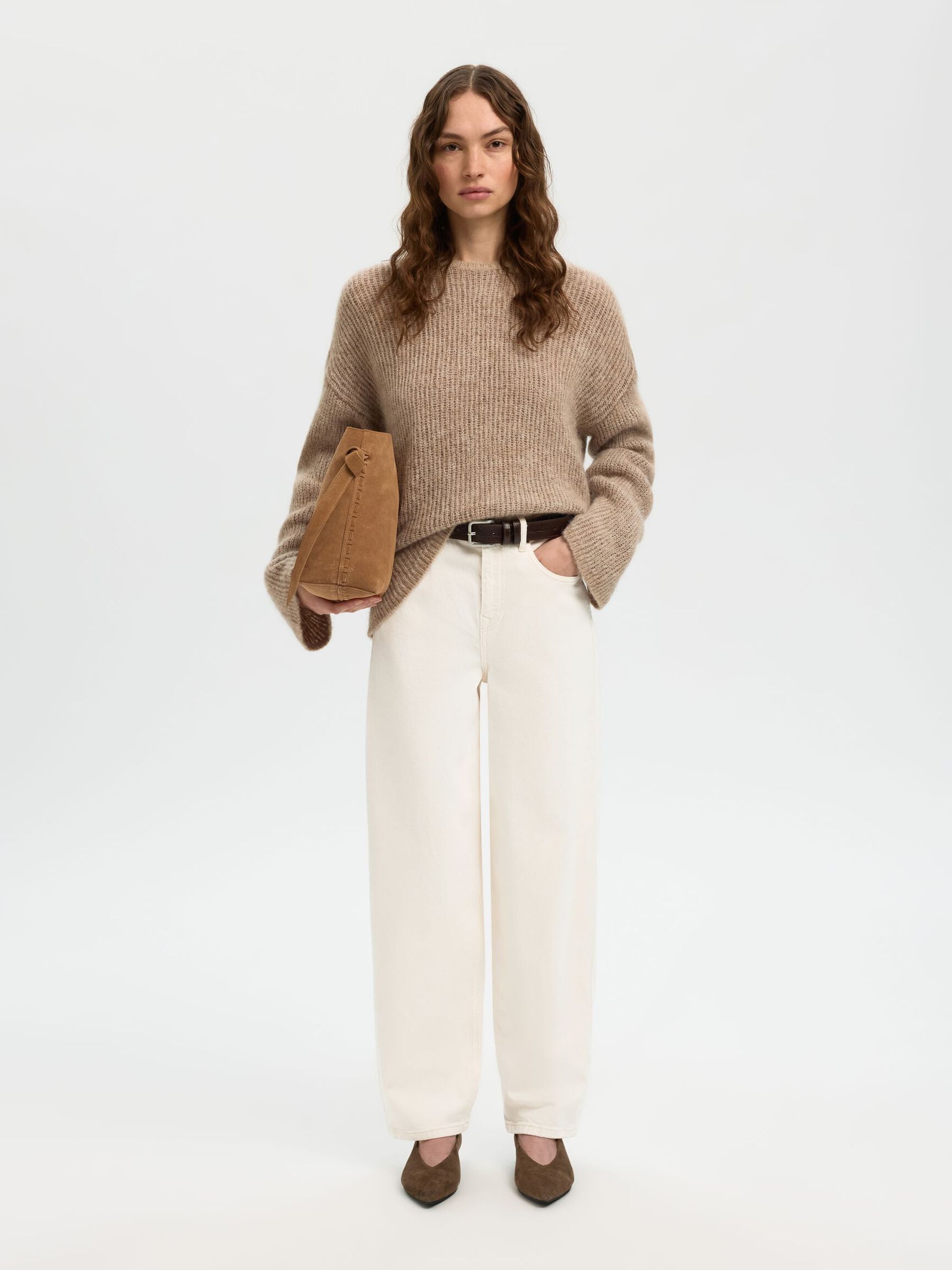 HIGH WAIST BARREL FIT JEANS, Egret, highres