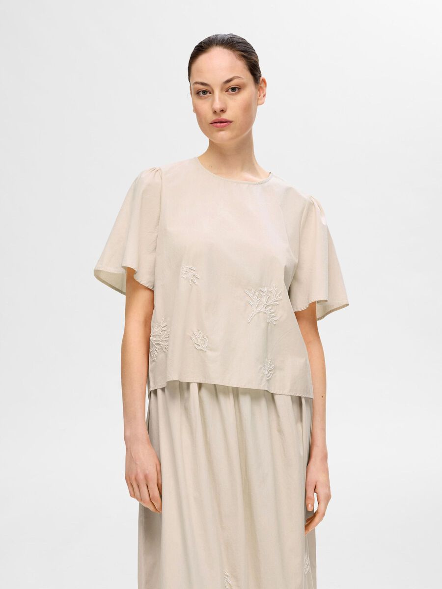 Selected EMBROIDERED SHORT SLEEVED TOP, Sandshell, highres - 16094117_Sandshell_003.jpg