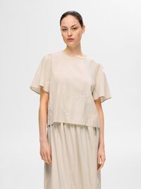 EMBROIDERED SHORT SLEEVED TOP, Sandshell, highres