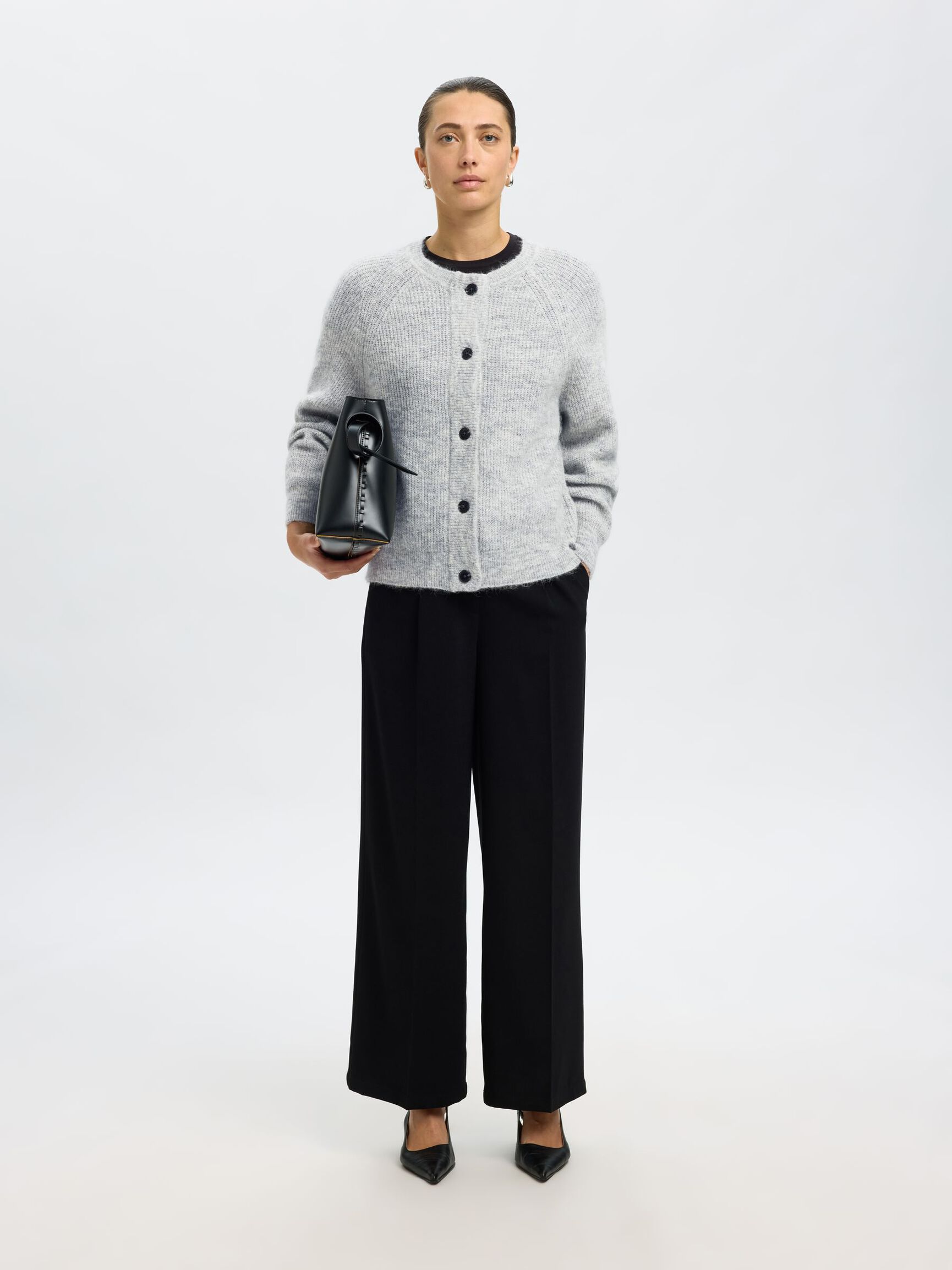 LONG-SLEEVED CARDIGAN, Light Grey Melange, highres
