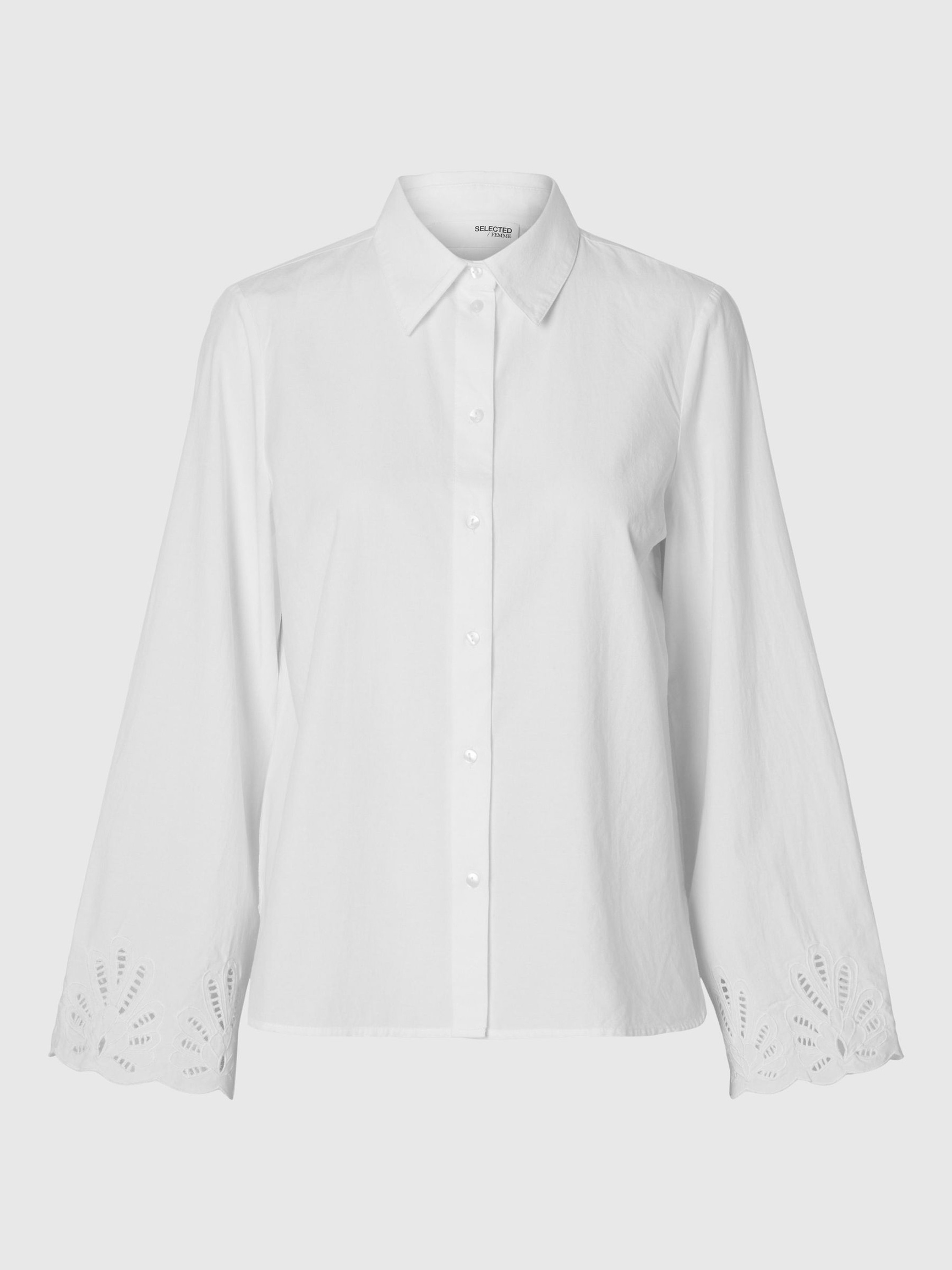 BRODERIE ANGLAISE OVERHEMD MET LANGE MOUWEN, Bright White, highres