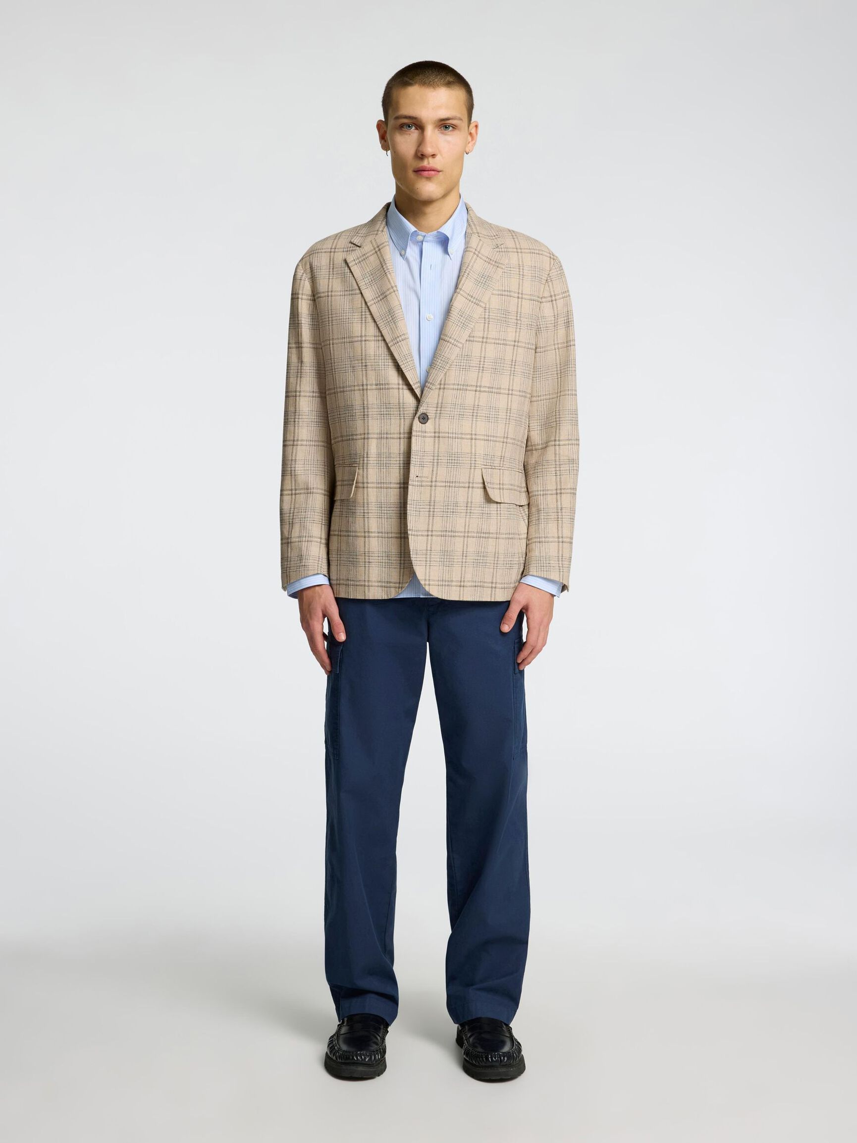 LINEN BLEND SINGLE-BREASTED BLAZER, Sand, highres